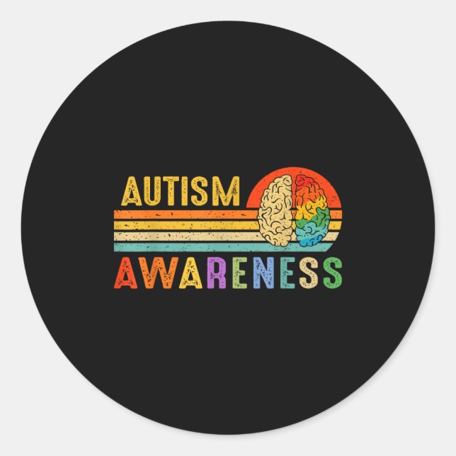 Retro Sunset Autism Awareness Neurodiversity Spect Classic Round Sticker (Front)