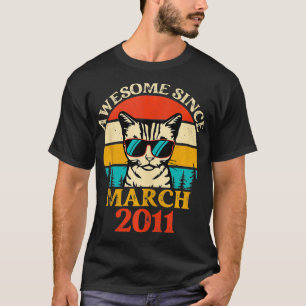 Retro Sunset Awesome Since March 2011 Birthday Cat T-Shirt