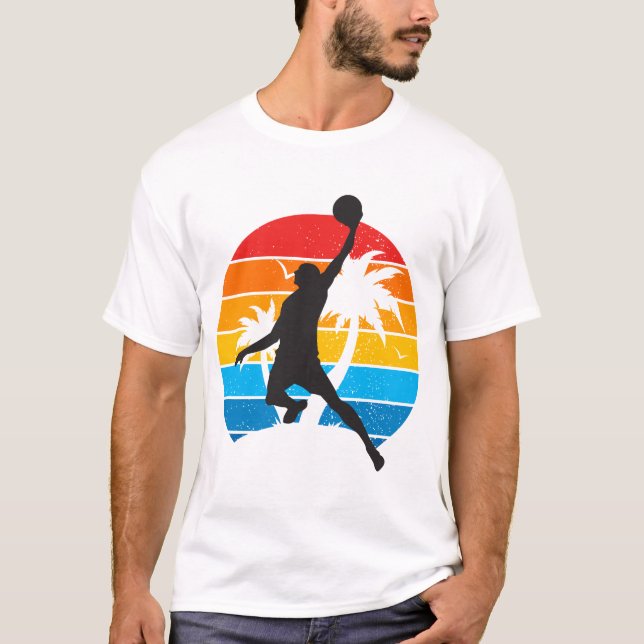 Retro Sunset Basketball Dunk Hoop Sports  T-Shirt (Front)