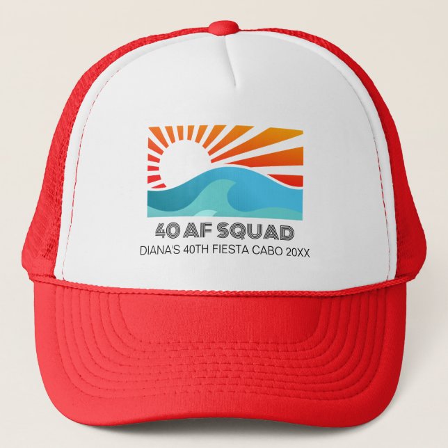 Retro Sunset Beach  40th AF Birthday Crew Squad Trucker Hat (Front)
