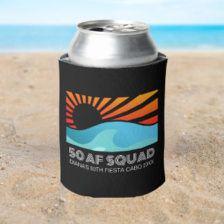 Retro Sunset Beach 50th 40th Birthday Crew Squad Can Cooler