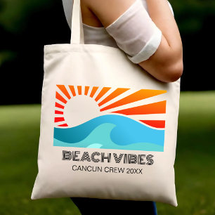 Retro Sunset Beach Vibes Vacation Summer Girl Trip Tote Bag