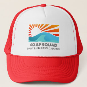 Retro Sunset Beach with Custom Text 40th AF Squad Trucker Hat