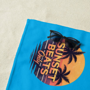 Retro Sunset Beats Only Palm Trees Vintage Beach Towel