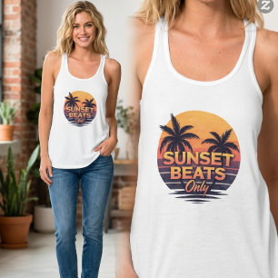 Retro Sunset Beats Only Palm Trees Vintage Singlet