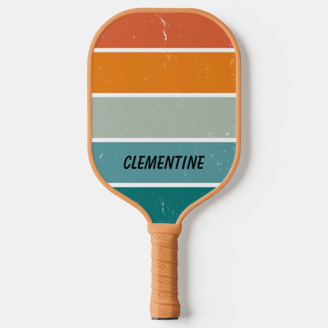 Retro Sunset Blue and Orange Personalised Pickleball Paddle (Front)