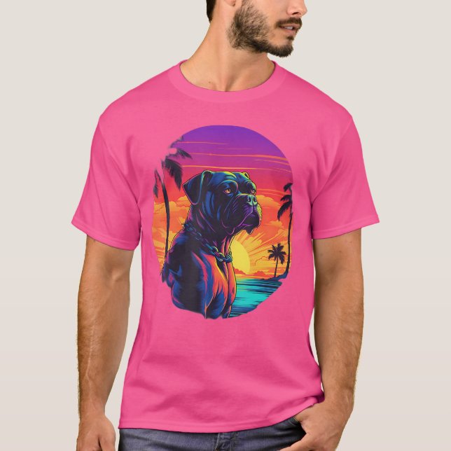 Retro Sunset Boxer Dog T-Shirt (Front)