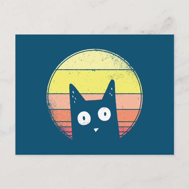 Retro Sunset Cat Postcard (Front)