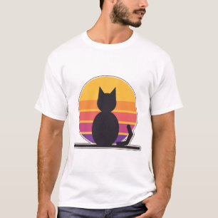 Retro Sunset Cat Silhouette 70s Vintage Cat T-Shirt