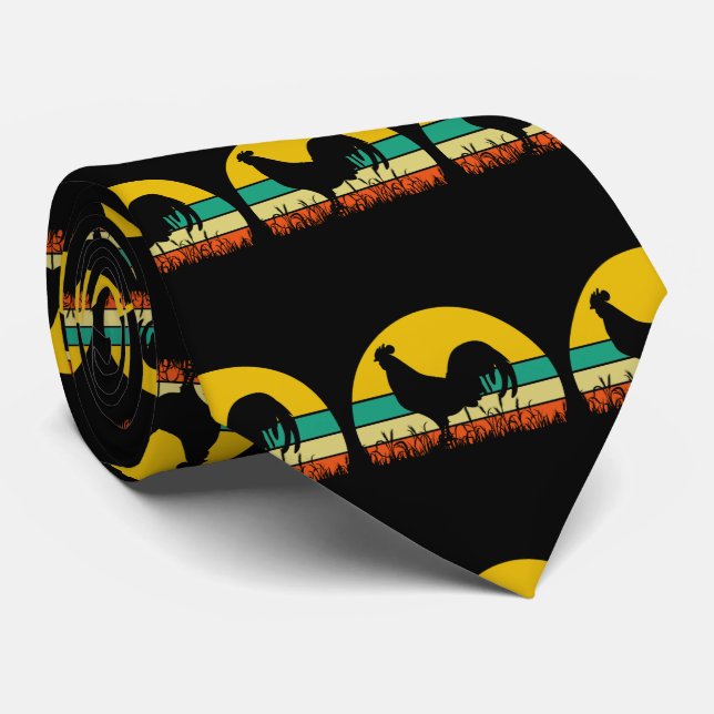 Retro Sunset Chicken Rooster Tie (Rolled)