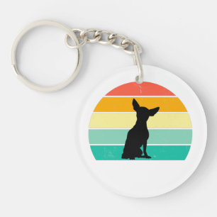Retro Sunset Chihuahua   Key Ring