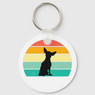 Retro Sunset Chihuahua  Key Ring