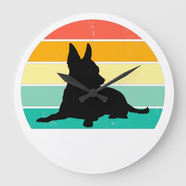 Retro Sunset Chihuahua    Large Clock (Front)