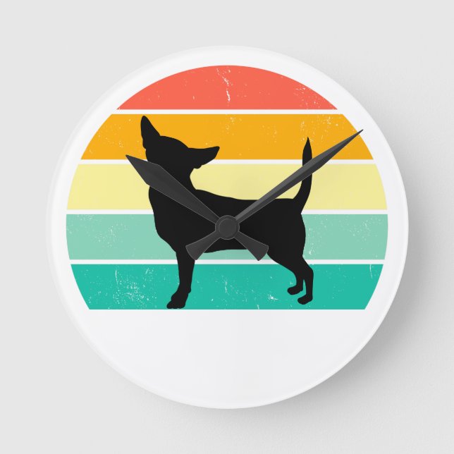Retro Sunset Chihuahua  Round Clock (Front)