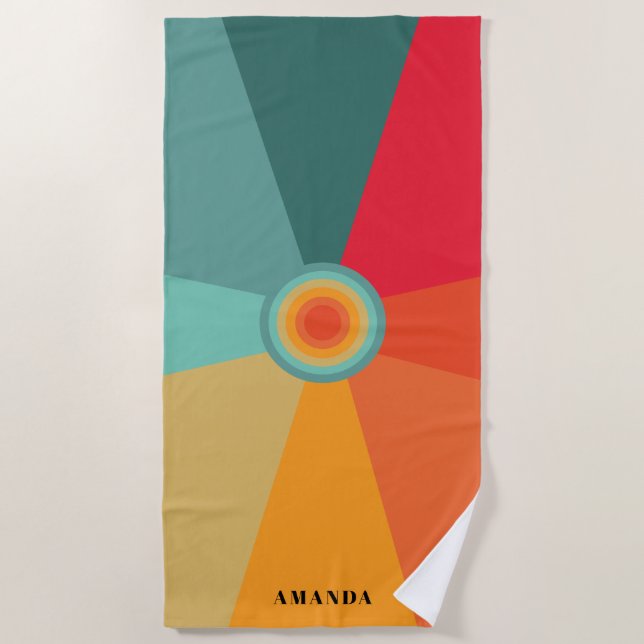 Retro Sunset Colour Palette Personalised Name  Beach Towel (Front)