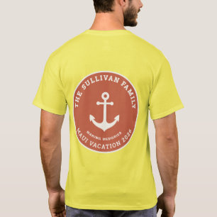Retro Sunset Coral Anchor Family Vacation Badge T-Shirt