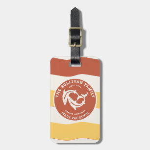 Retro Sunset Coral Beach Family Vacation Luggage Tag