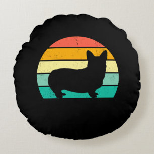 Retro Sunset Corgi Round Cushion