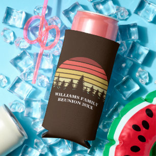 Retro Sunset Custom Family Reunion Party Brown Seltzer Can Cooler