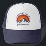 Retro Sunset Custom Family Vacation Group Matching Trucker Hat<br><div class="desc">Experience nostalgia with our customisable "Retro Sunset Family Vacation" matching trucker hat. Featuring a vibrant sunset behind majestic mountains,  this design can include your family name and destination,  perfect for trips,  reunions,  or summer adventures. Celebrate togetherness in style and make unforgettable memories. Ideal for photo ops and keepsakes.</div>