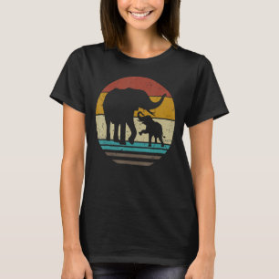 Retro Sunset Cute Elephants Mum Baby Zoologist Bir T-Shirt