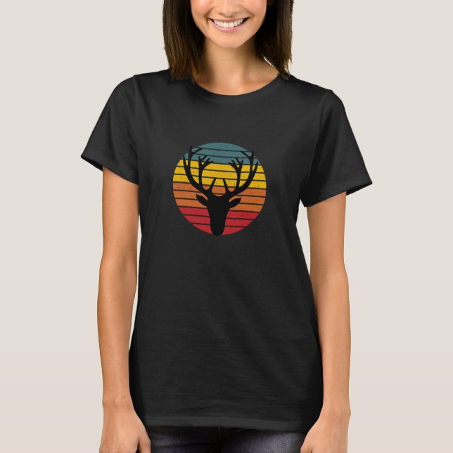 Retro sunset deer head T-Shirt (Front)