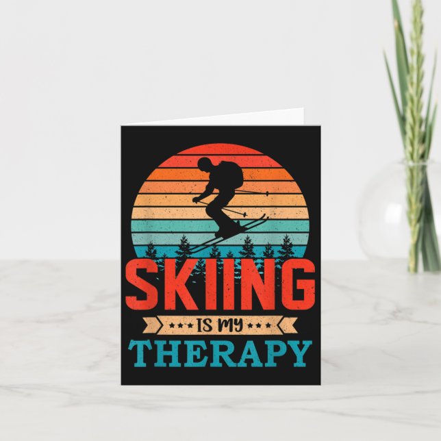 Retro Sunset Design Skiing Gift For Funny Skiers  Card (Front)