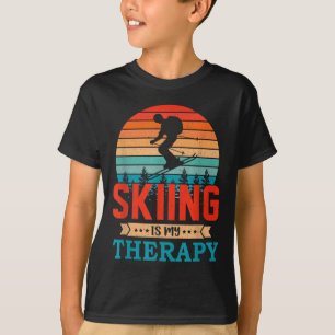Retro Sunset Design Skiing Gift For Funny Skiers T-Shirt