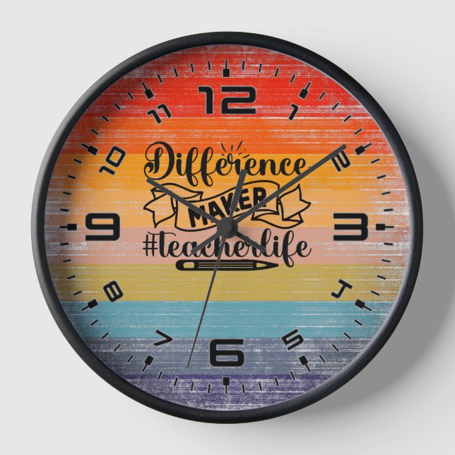 Retro Sunset Difference Maker #Teacherlife Clock (Front)