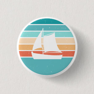 Retro Sunset Distressed Effect + Sailboat 3 Cm Round Badge