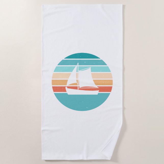 Retro Sunset Distressed Effect + Sailboat Beach Towel (Front)