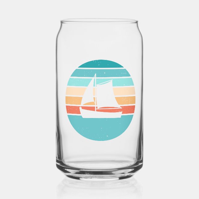 Retro Sunset Distressed Effect + Sailboat Can Glass (Front)
