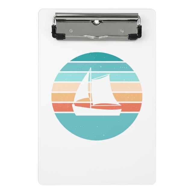 Retro Sunset Distressed Effect + Sailboat Mini Clipboard (Front)