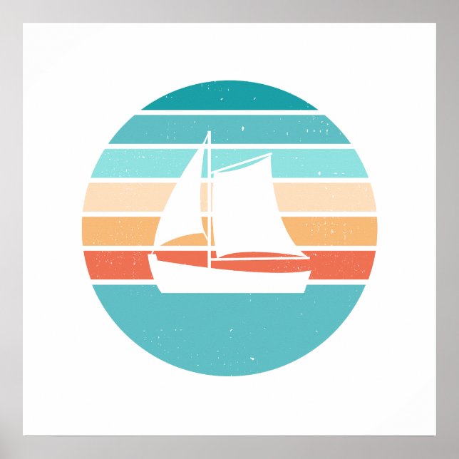 Retro Sunset Distressed Effect + Sailboat Poster (Front)