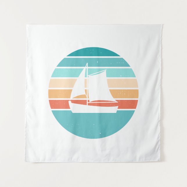 Retro Sunset Distressed Effect + Sailboat Tapestry (Front)