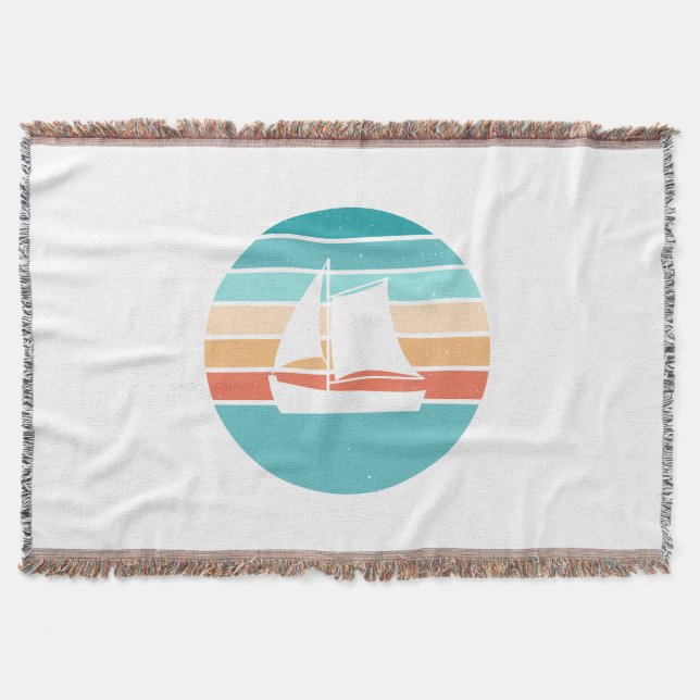 Retro Sunset Distressed Effect + Sailboat Throw Blanket (Front)