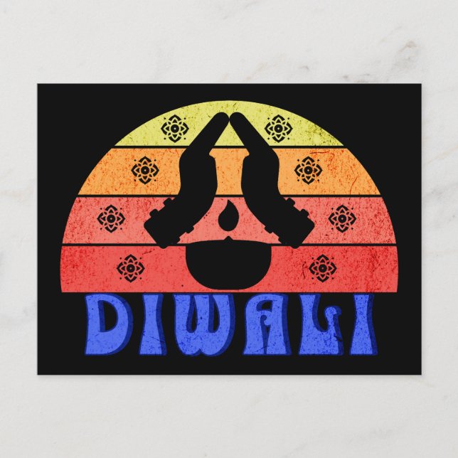 Retro Sunset Diwali Postcard (Front)