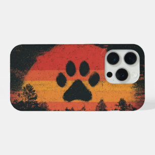 Retro Sunset Dog Paw Vintage Silhouette iPhone 15 Pro Case