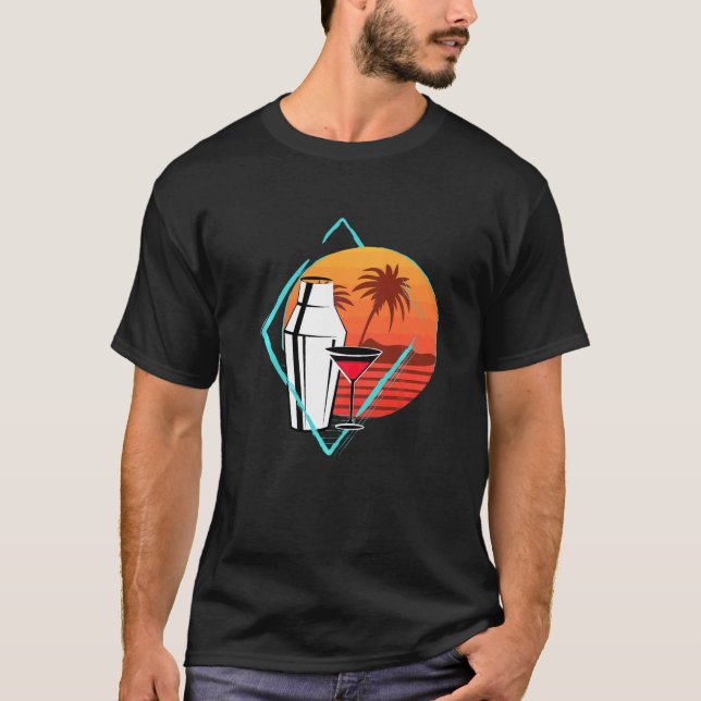 Retro Sunset Drink Bartender Barkeep Barman Cockta T-Shirt (Front)