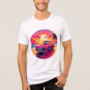 Retro Sunset Drive   Neon Vintage Car Art Tri-Blend Shirt