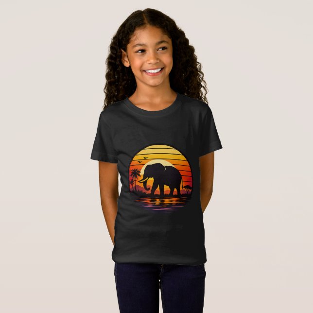Retro Sunset Elephant Silhouette T-Shirt (Front Full)