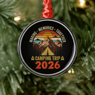 Retro Sunset Family Camping Trip 2026 Matching Metal Tree Decoration