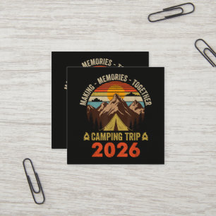 Retro Sunset Family Camping Trip 2026 Square Business Card
