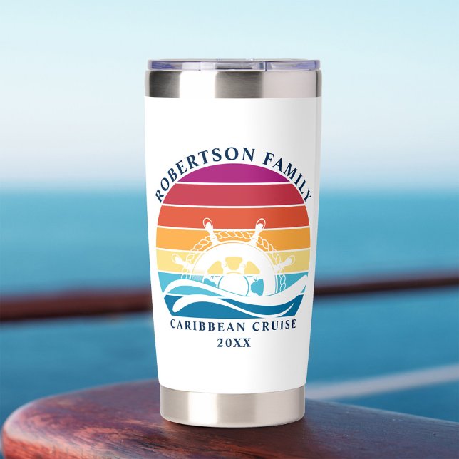 Retro Sunset Family Cruise Ship Wheel Nautical Insulated Tumbler (Creator Uploaded)