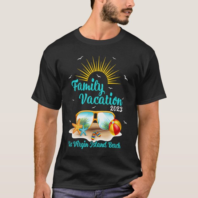 Retro Sunset Family Vacation 2023 Us Virgin Island T-Shirt (Front)