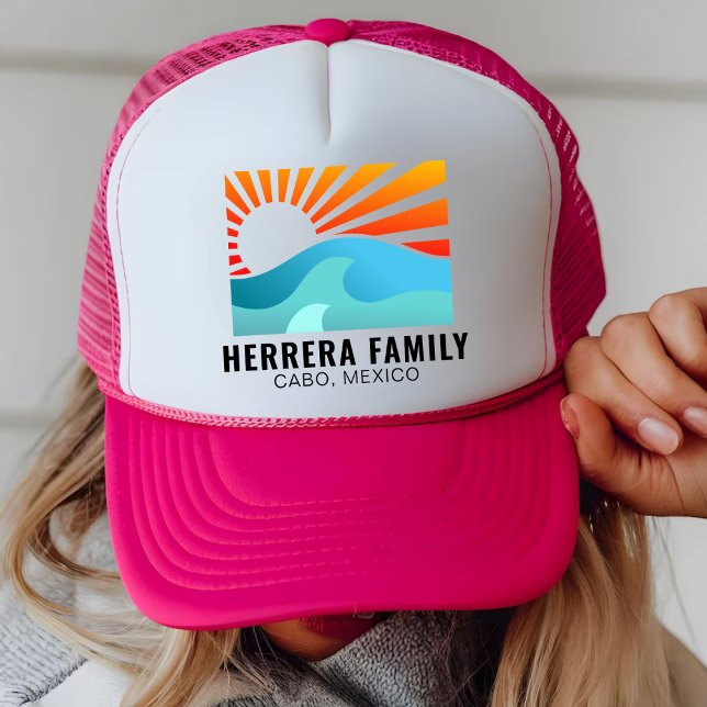Retro Sunset Family Vacation  Reunion Beach Summer Trucker Hat (Creator Uploaded)