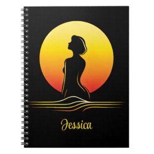 Retro sunset female silhouette notebook