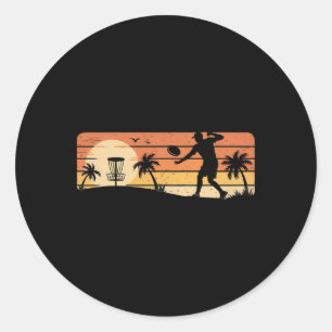 Retro Sunset Frisbee Golf Player Disc Golf Classic Round Sticker