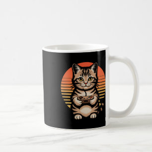 Retro Sunset Gamer Cat Gamepad Kitten Playing Vide Coffee Mug