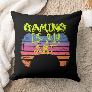 Retro Sunset Gaming Controller Art Gamer Quote Cushion